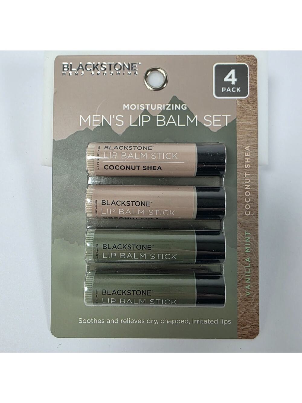Blackstone Men’s Lip Balm Set 4 Pack Coconut Shea Vanilla Mint Moisturizing